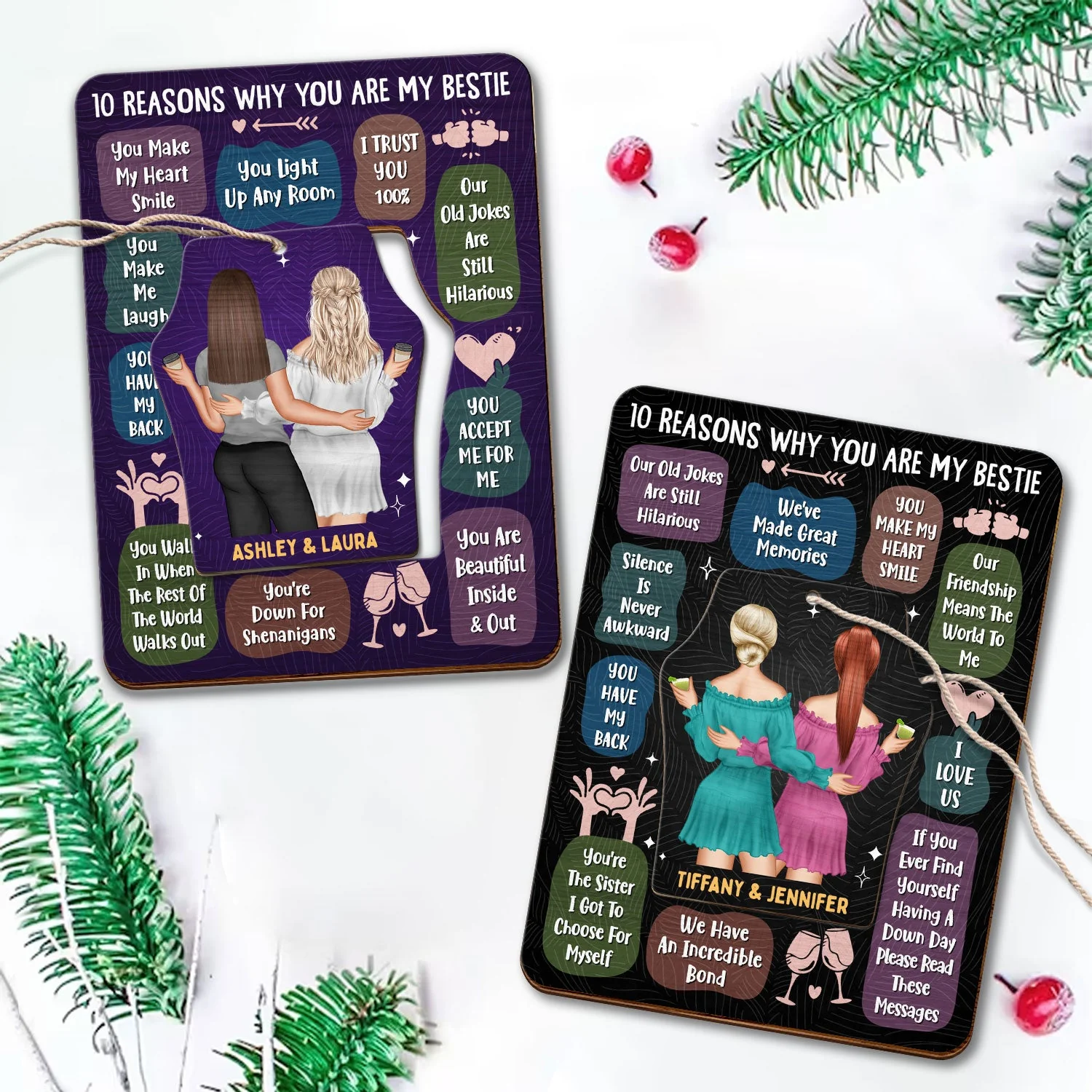 10 Reasons Why You Are My Bestie - Holiday, Birthday, Loving Gift For Friends, Colleagues - Personalized Wooden Card With Pop Out Ornament - Image 4