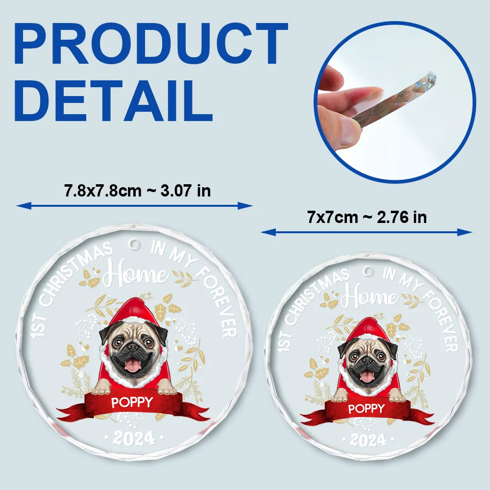 1st Christmas In My Forever Home - Personalized Circle Glass Ornament - Image 6