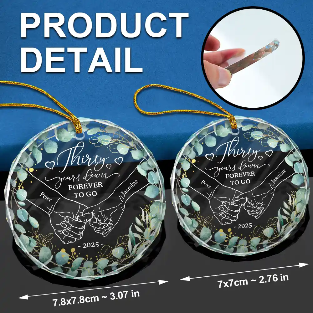1st Year Anniversary 1 Year Down Forever To Go Holding Hands - Personalized Circle Glass Ornament - Image 6
