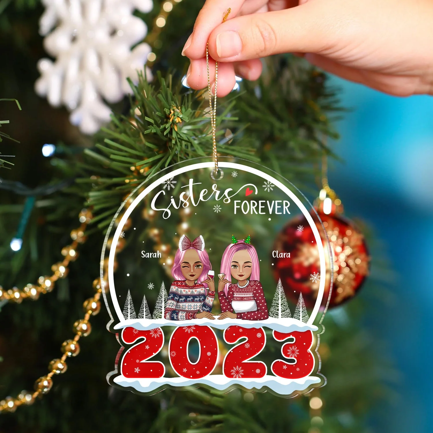 2023 Besties Forever - Christmas Gift For BFF Best Friends, Sisters, Siblings - Personalized Custom Shaped Acrylic Ornament - Image 4