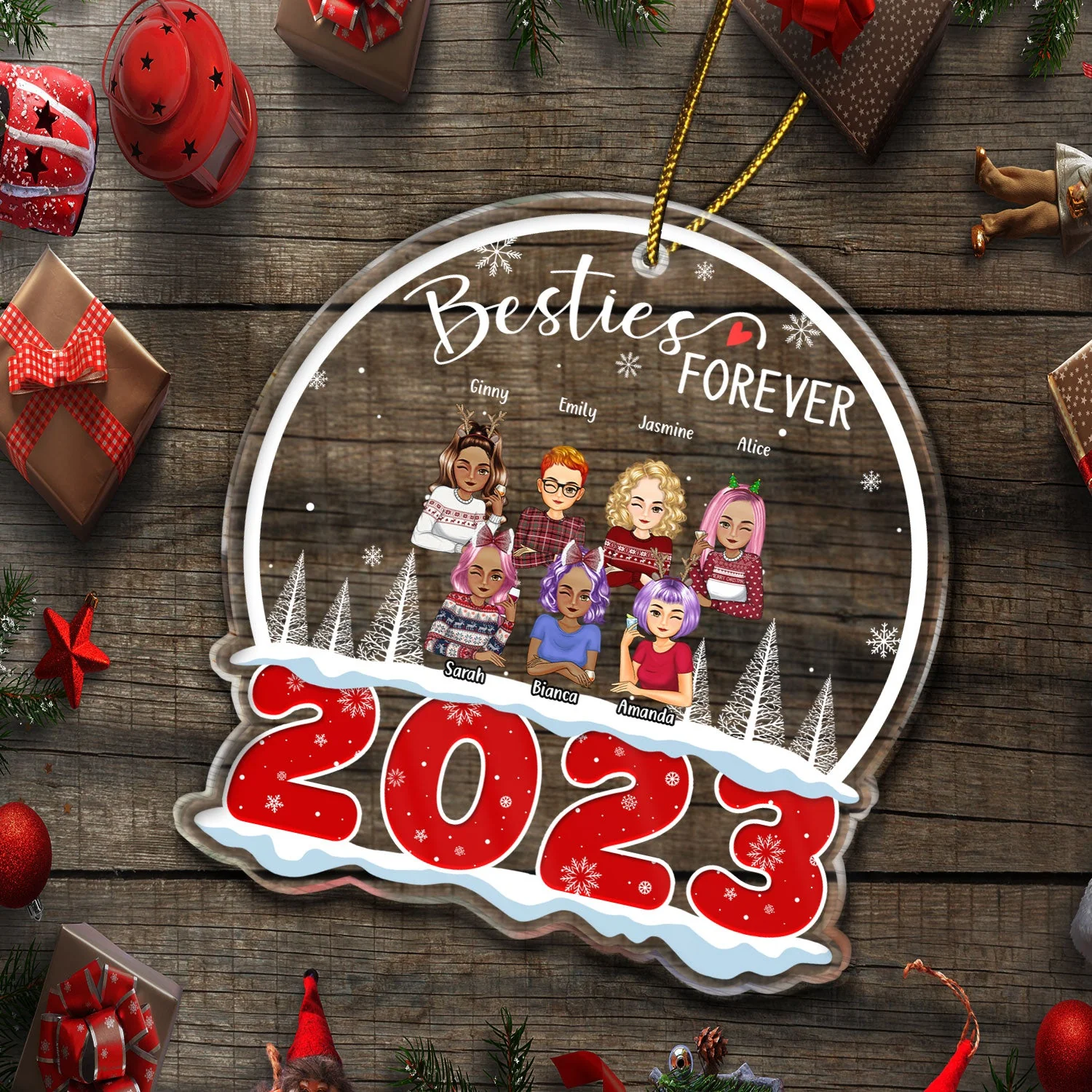 2023 Besties Forever - Christmas Gift For BFF Best Friends, Sisters, Siblings - Personalized Custom Shaped Acrylic Ornament - Image 5