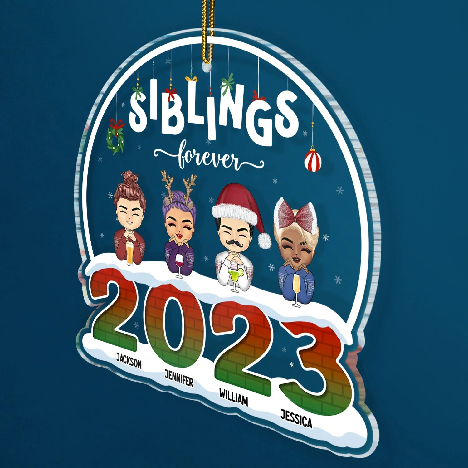 2023 Besties Siblings Forever - Personalized Custom Shaped Acrylic Ornament - Image 2