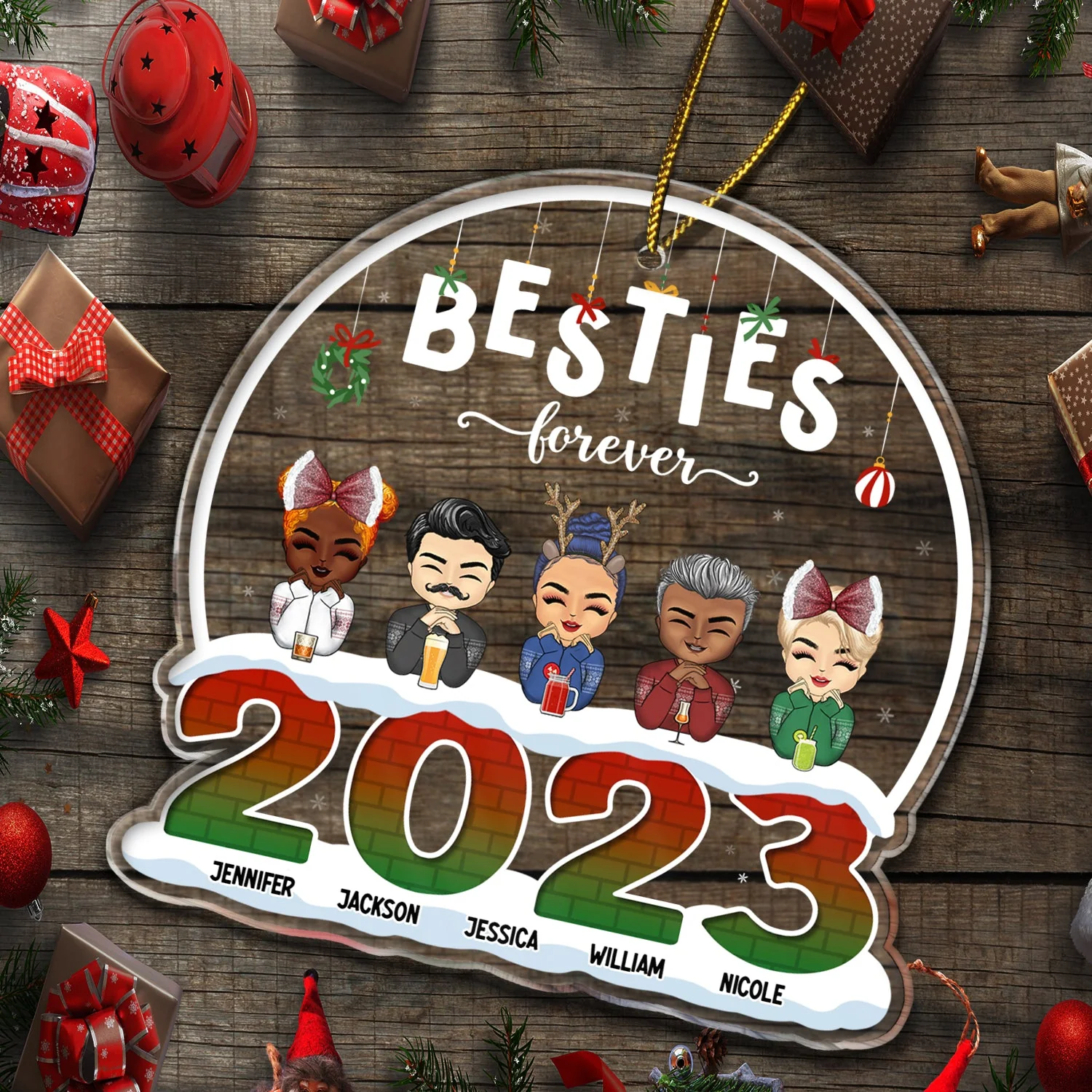 2023 Besties Siblings Forever - Personalized Custom Shaped Acrylic Ornament - Image 5