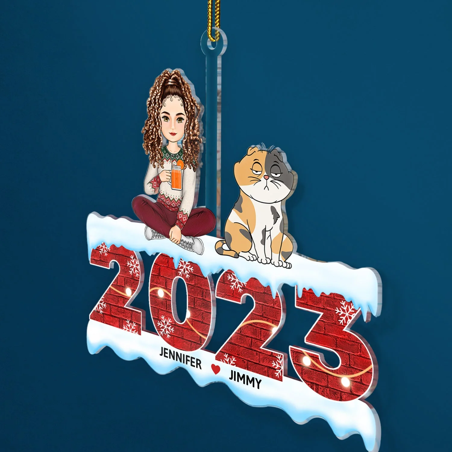 2023 Cartoon Family - Christmas Gift For Couples, Dog Lovers, Cat Lovers, Pet Lovers - Personalized Cutout Acrylic Ornament - Image 2
