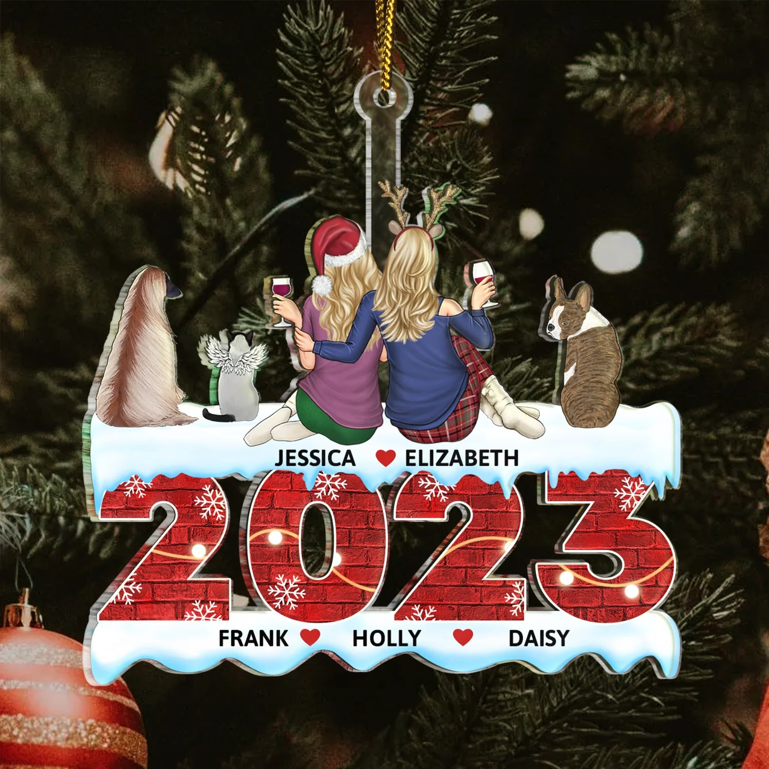 2023 Family - Christmas Gift For Couples, Dog Lovers, Cat Lovers, Pet Lovers - Personalized Cutout Acrylic Ornament - Image 3