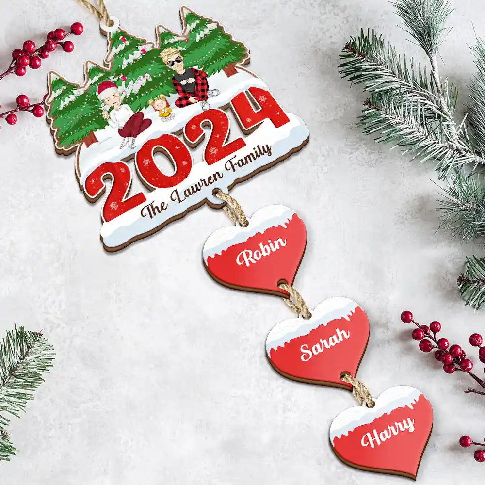 2024 Christmas A Whole Lot Of Love - Personalized Wooden Ornament With Wooden Tag - Image 3