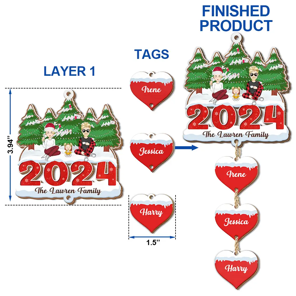 2024 Christmas A Whole Lot Of Love - Personalized Wooden Ornament With Wooden Tag - Image 5