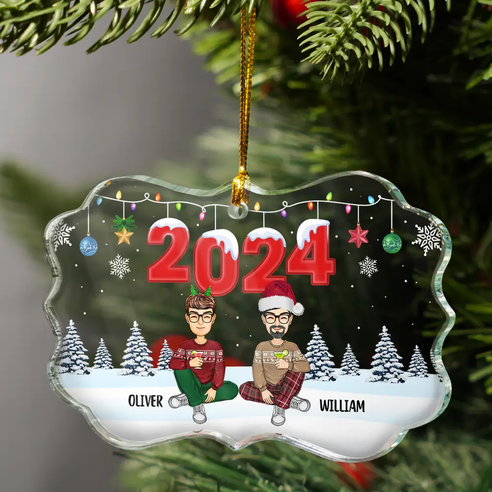 2024 Christmas Cartoon Family Dog Cat - Personalized Medallion Glass Ornament - Image 3