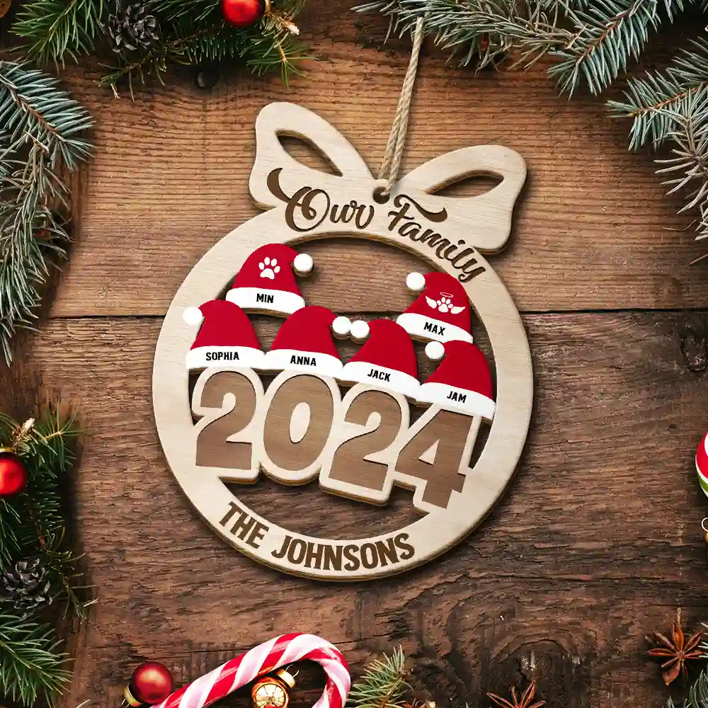 2024 Christmas Our Family - Personalized Wooden Cutout Ornament - Image 5