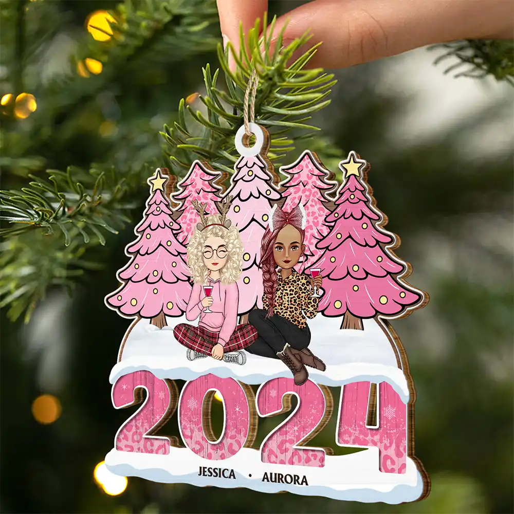 2024 Christmas Sisters Besties Forever - Personalized Wooden Cutout Ornament - Image 2