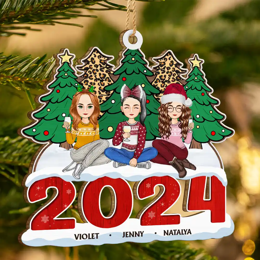 2024 Christmas Sisters Besties Forever - Personalized Wooden Cutout Ornament - Image 3