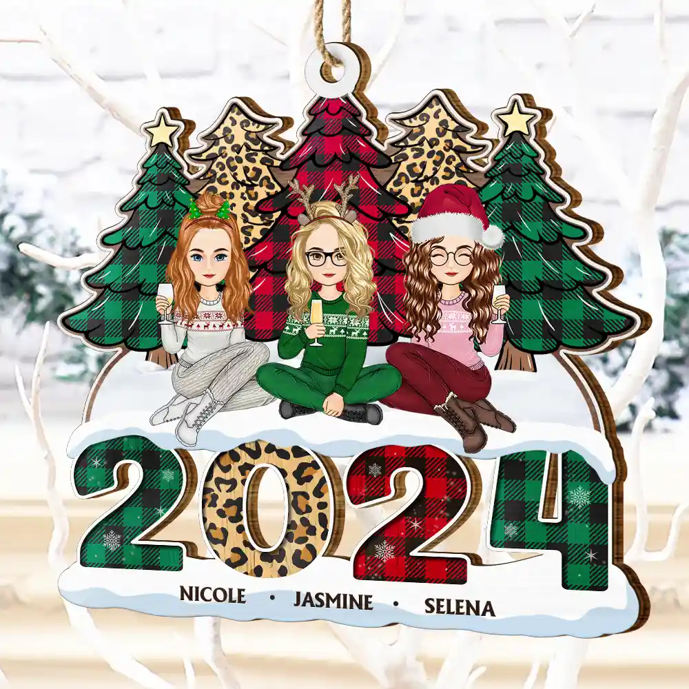 2024 Christmas Sisters Besties Forever - Personalized Wooden Cutout Ornament - Image 4