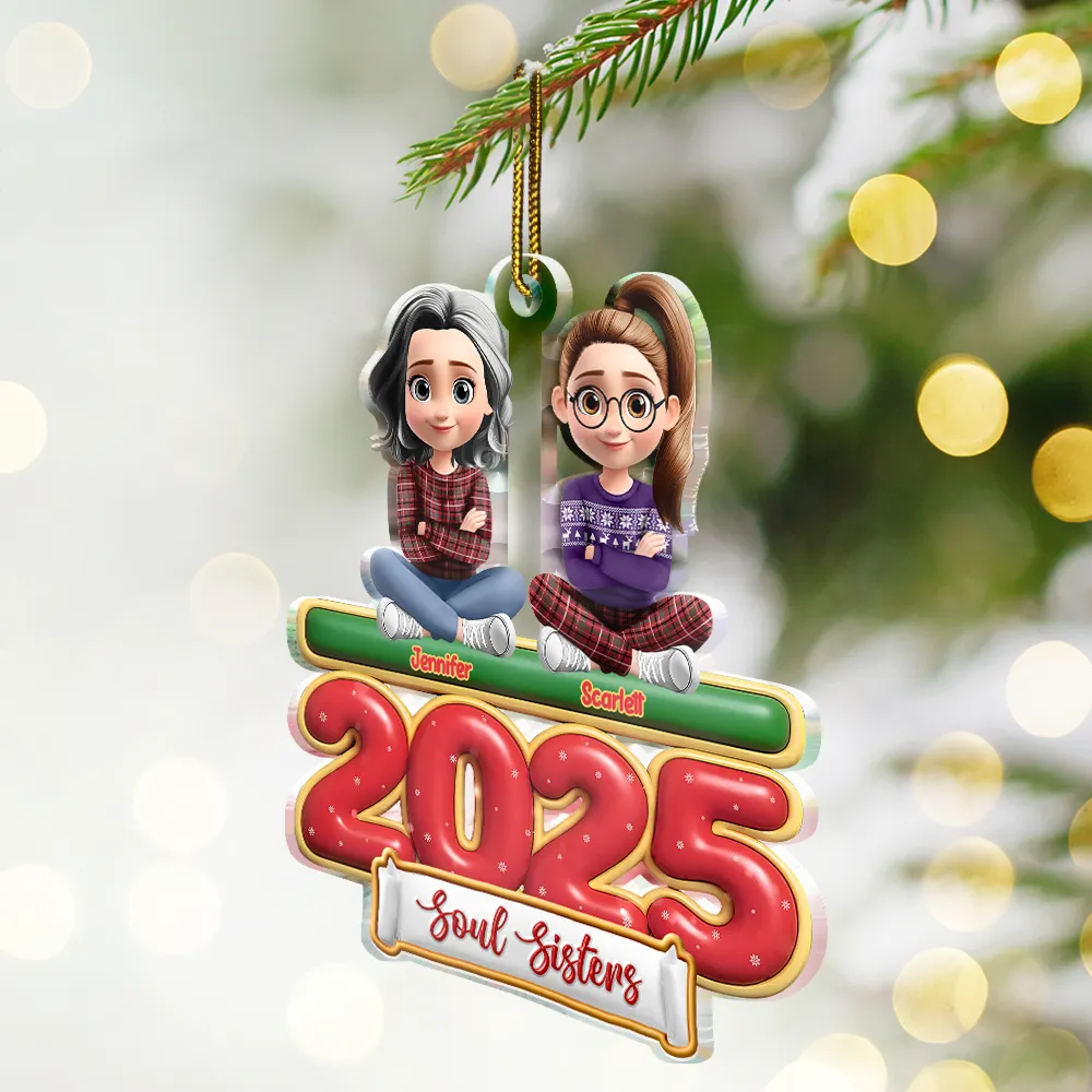 2025 Besties Sister Forever 3D Effect - Personalized Custom Shaped Acrylic Ornament - Image 2