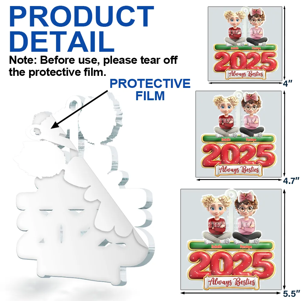 2025 Besties Sister Forever 3D Effect - Personalized Custom Shaped Acrylic Ornament - Image 6