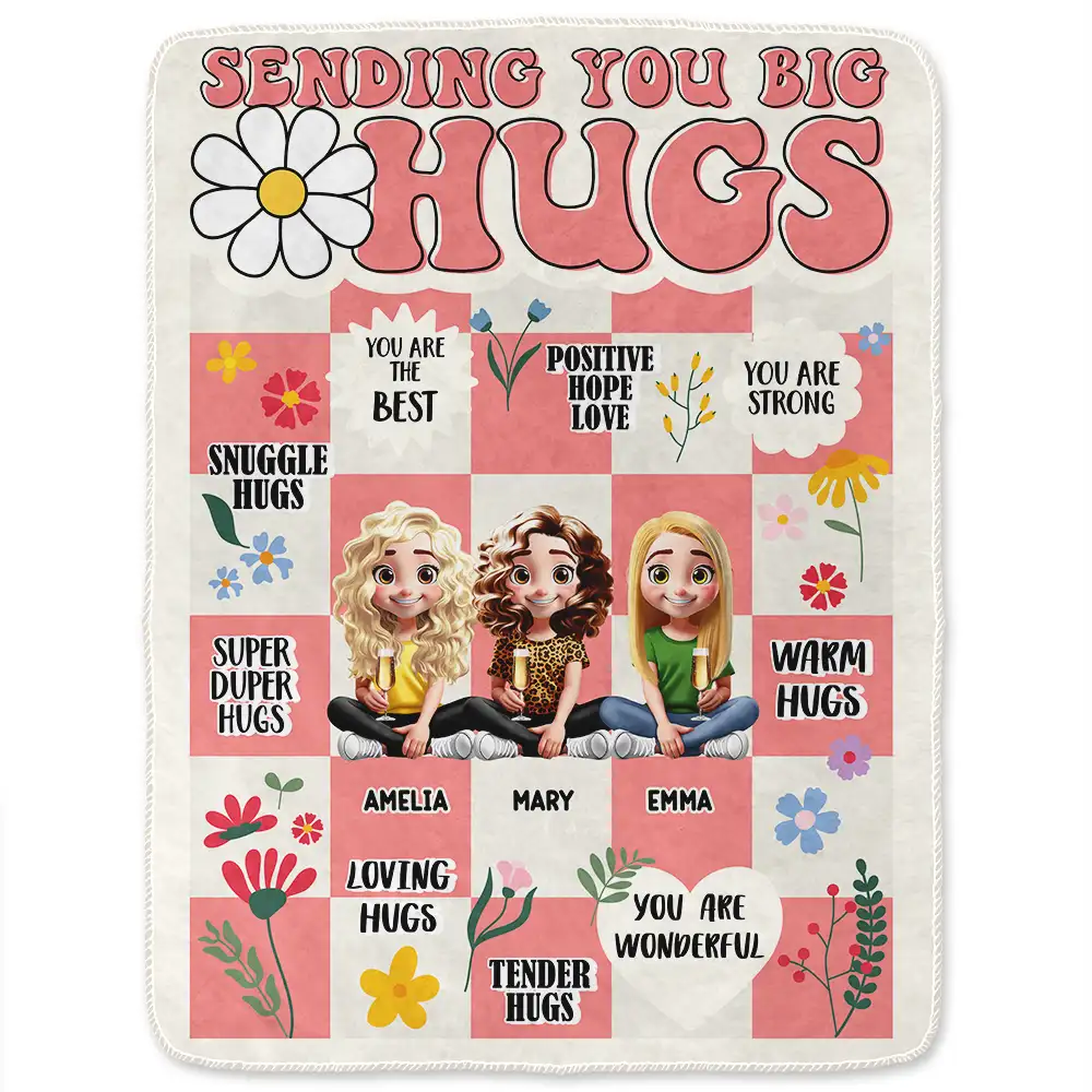 3D Besties Sisters Sending You Big Hugs - Personalized Fleece Blanket, Sherpa Blanket - Image 2