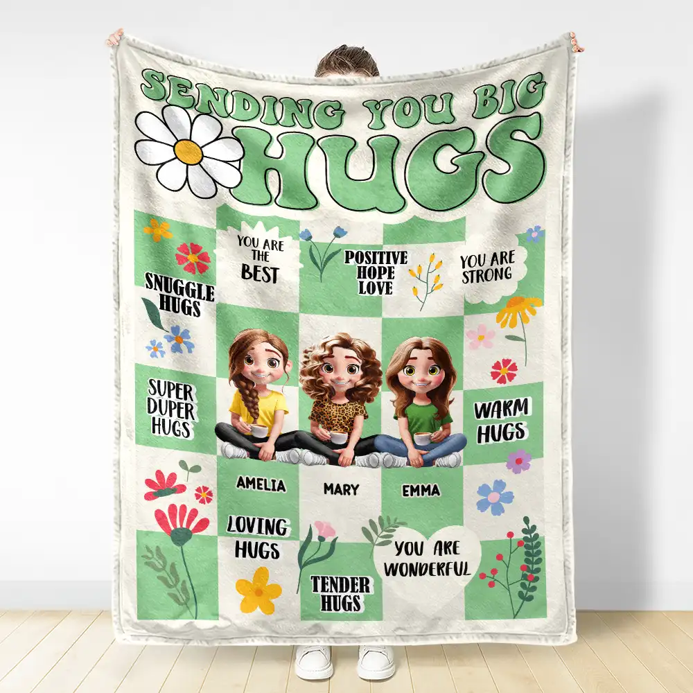3D Besties Sisters Sending You Big Hugs - Personalized Fleece Blanket, Sherpa Blanket - Image 3