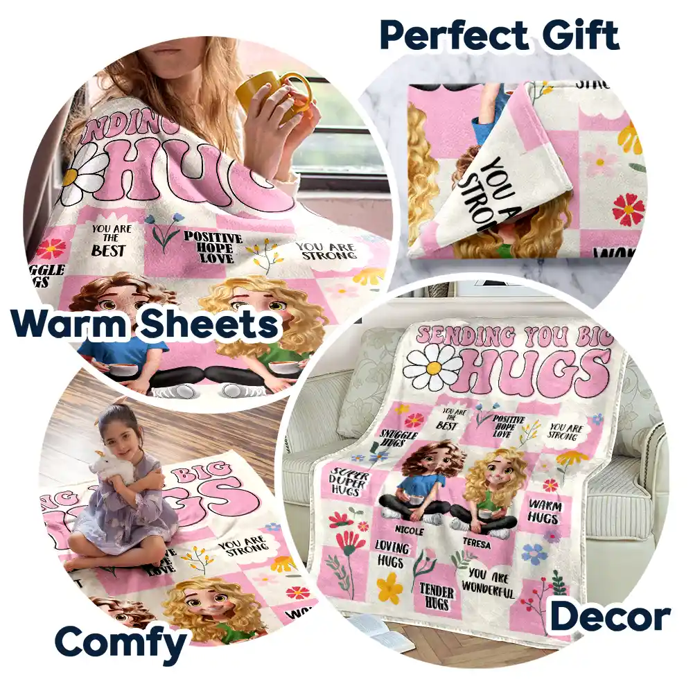 3D Besties Sisters Sending You Big Hugs - Personalized Fleece Blanket, Sherpa Blanket - Image 5