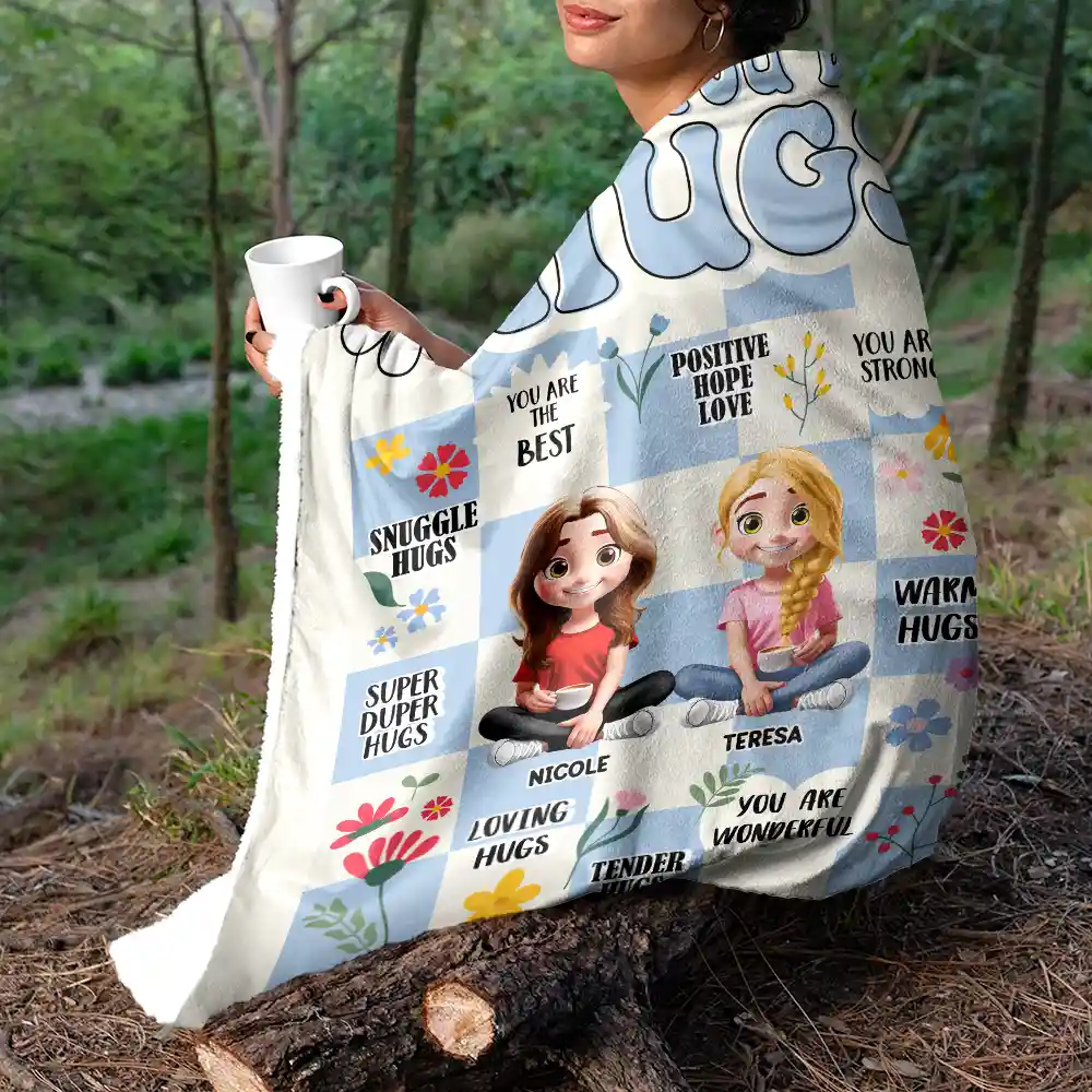 3D Besties Sisters Sending You Big Hugs - Personalized Fleece Blanket, Sherpa Blanket - Image 7