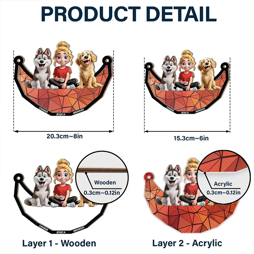 3D Cartoon Dog And Women Sit On The Moon - Personalized Window Hanging Suncatcher Ornament - Image 5