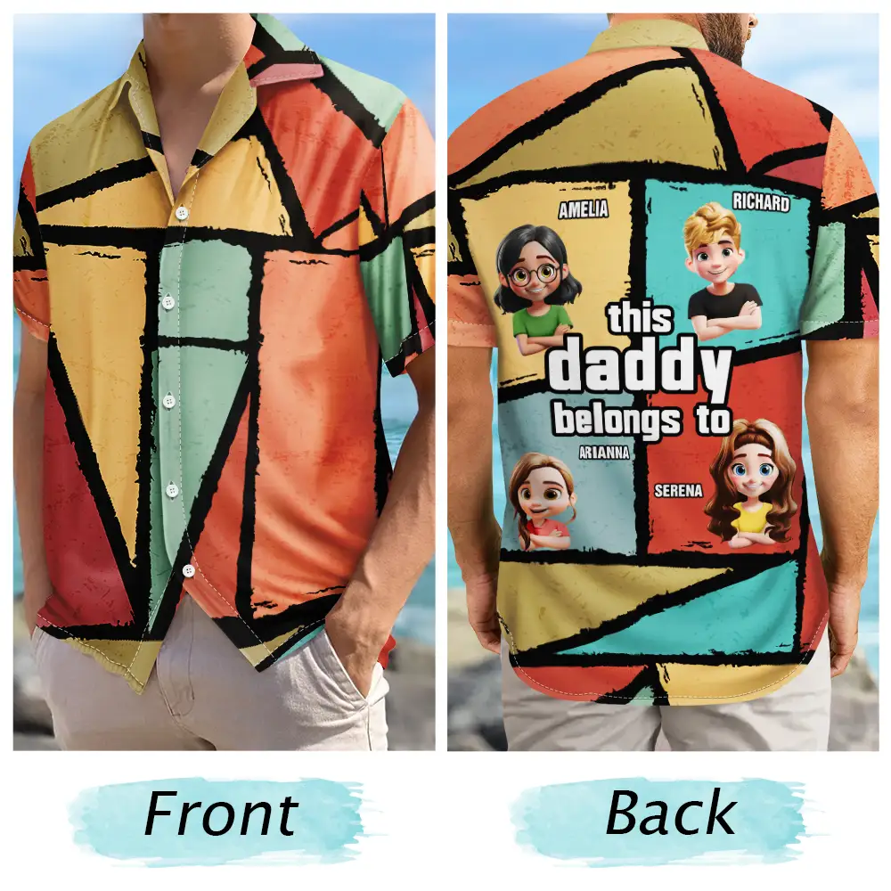 3D Cartoon Kid This Papa Grandpa Dad Belong To - Personalized Hawaiian Shirt - Image 5