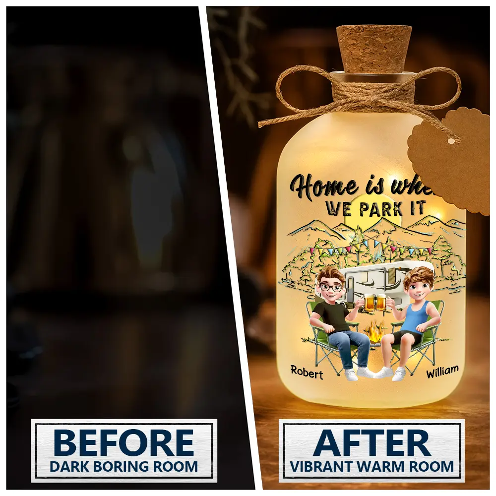 3D Couple Making Memories One Campsite - Personalized Short Bottle Light - Image 2
