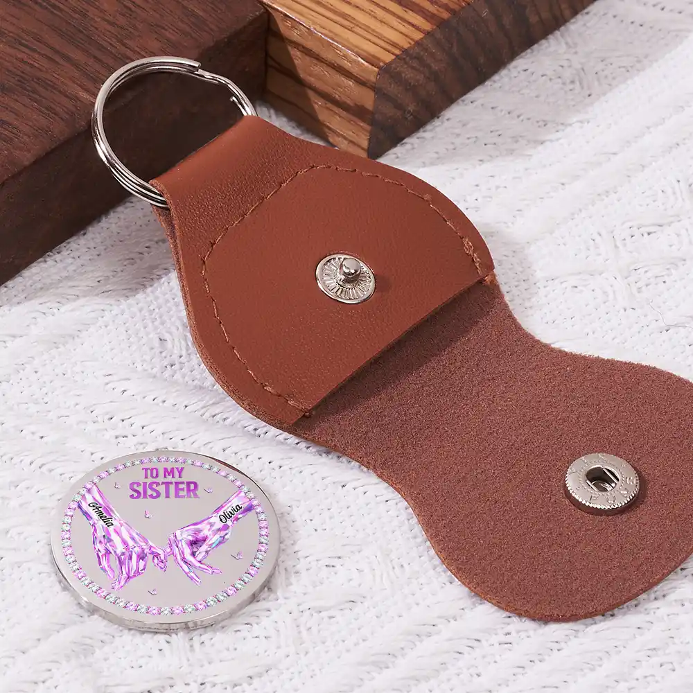3D Crystal Effect Once A Sister Always A Sister - Personalized Leather Pocket Hug - Image 2