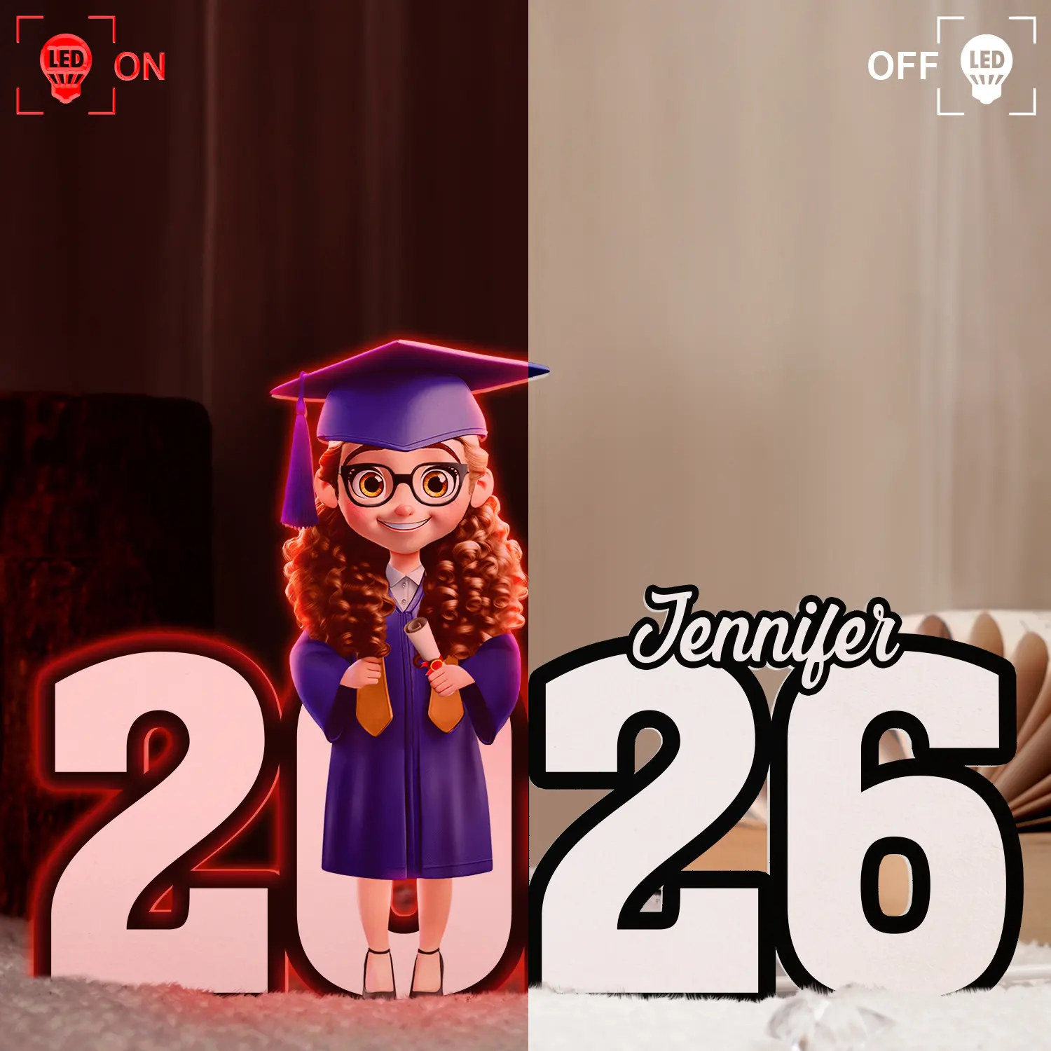 3D Effect Congrats Graduation - Personalized Custom Shapes Light Box - Image 3