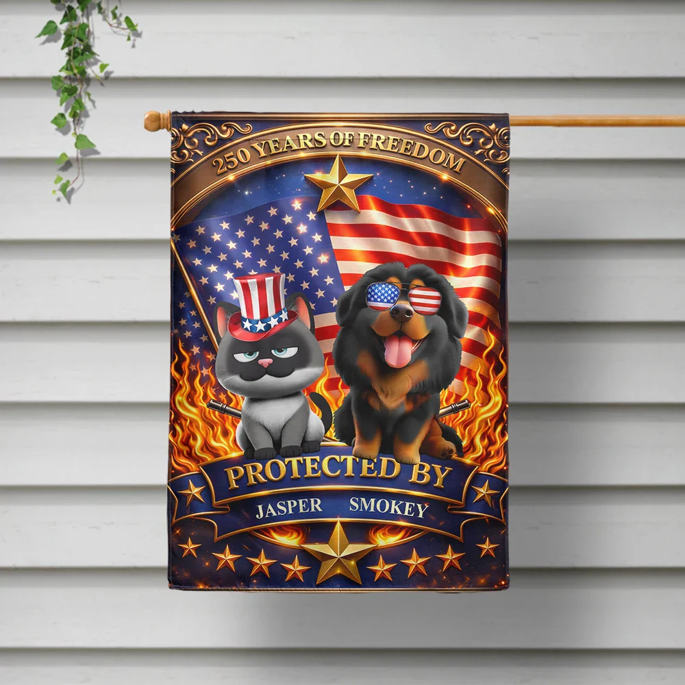 3D Effect 250 Years Of Freedom Protected By Dog Cat - Personalized Flag - Image 2
