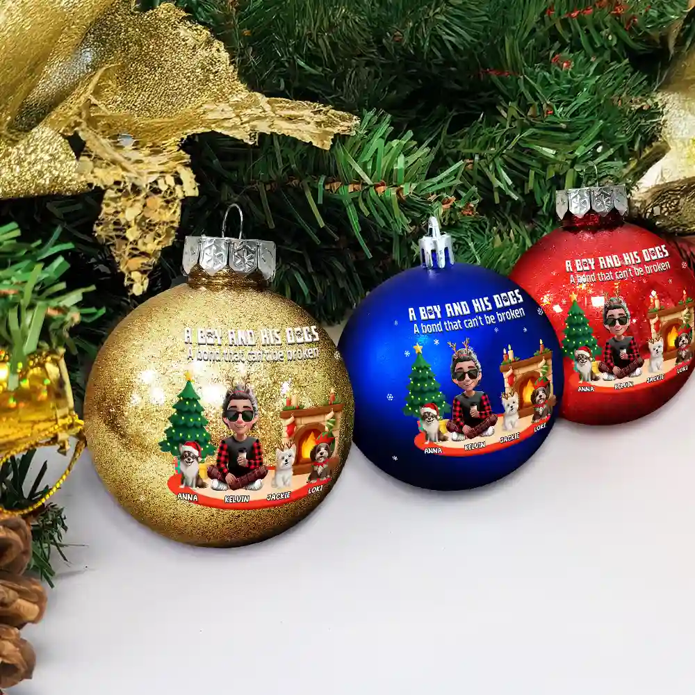 3D Effect A Girl And Her Dog - Personalized Ball Ornament - Image 4
