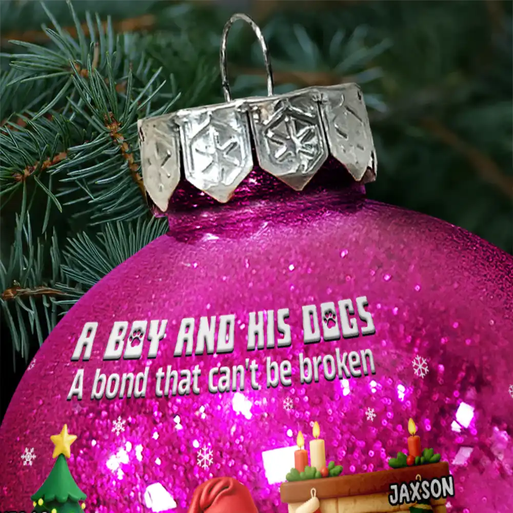 3D Effect A Girl And Her Dog - Personalized Ball Ornament - Image 5