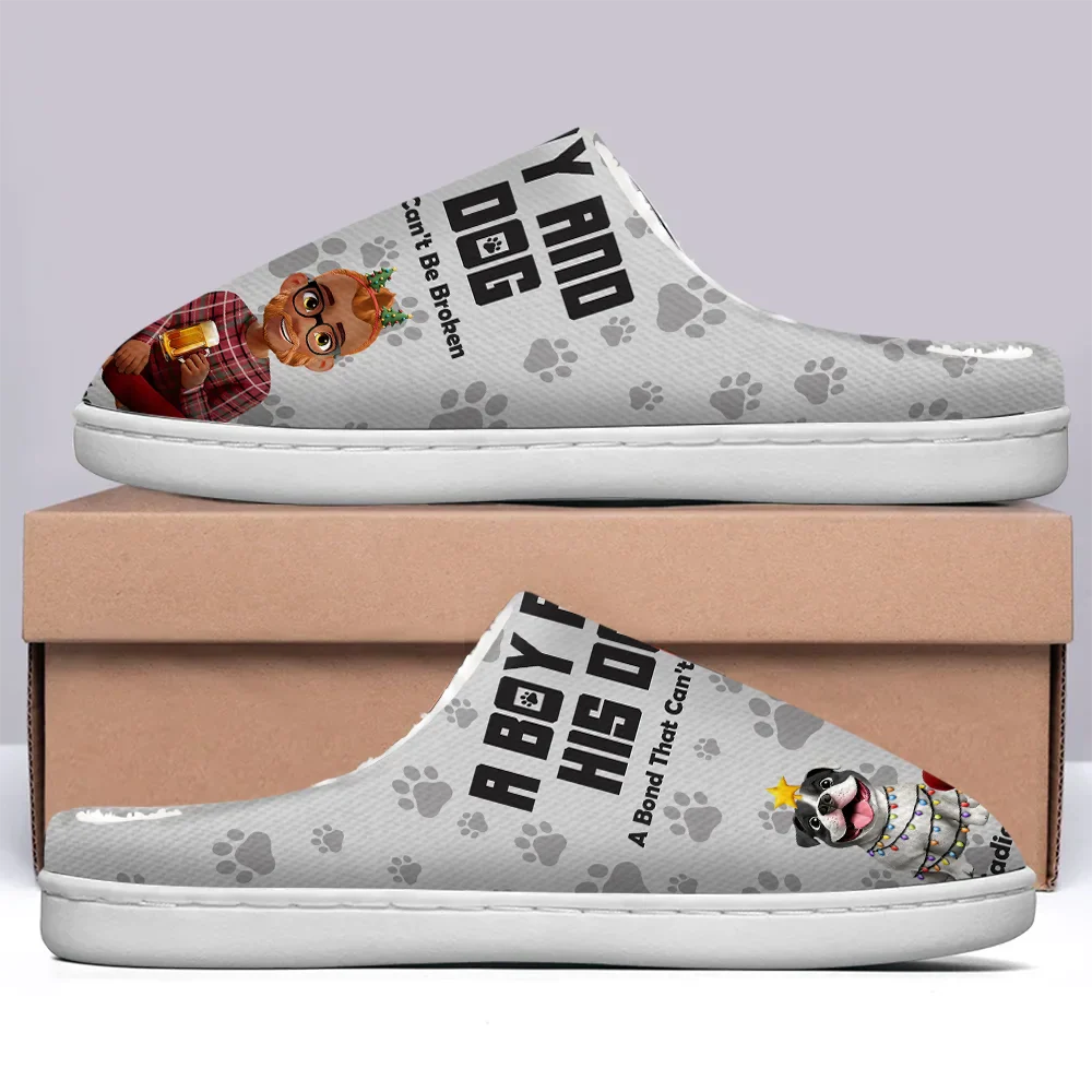3D Effect A Girl And Her Dog - Personalized Fluffy Slippers - Image 3