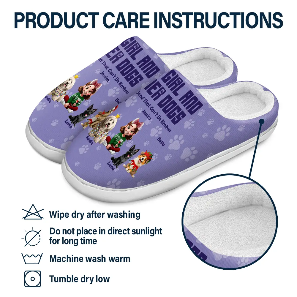 3D Effect A Girl And Her Dog - Personalized Fluffy Slippers - Image 5