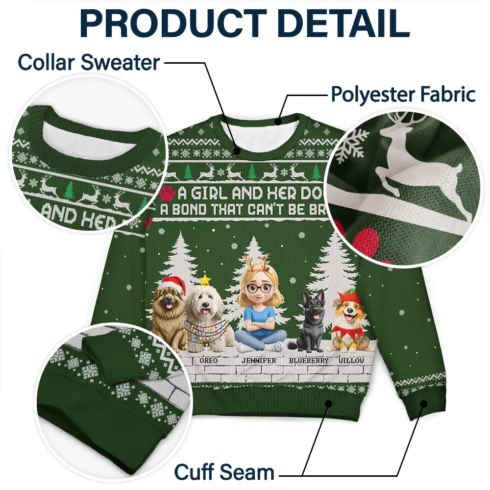 3D Effect A Girl And Her Dog - Personalized Unisex Ugly Sweater - Image 6