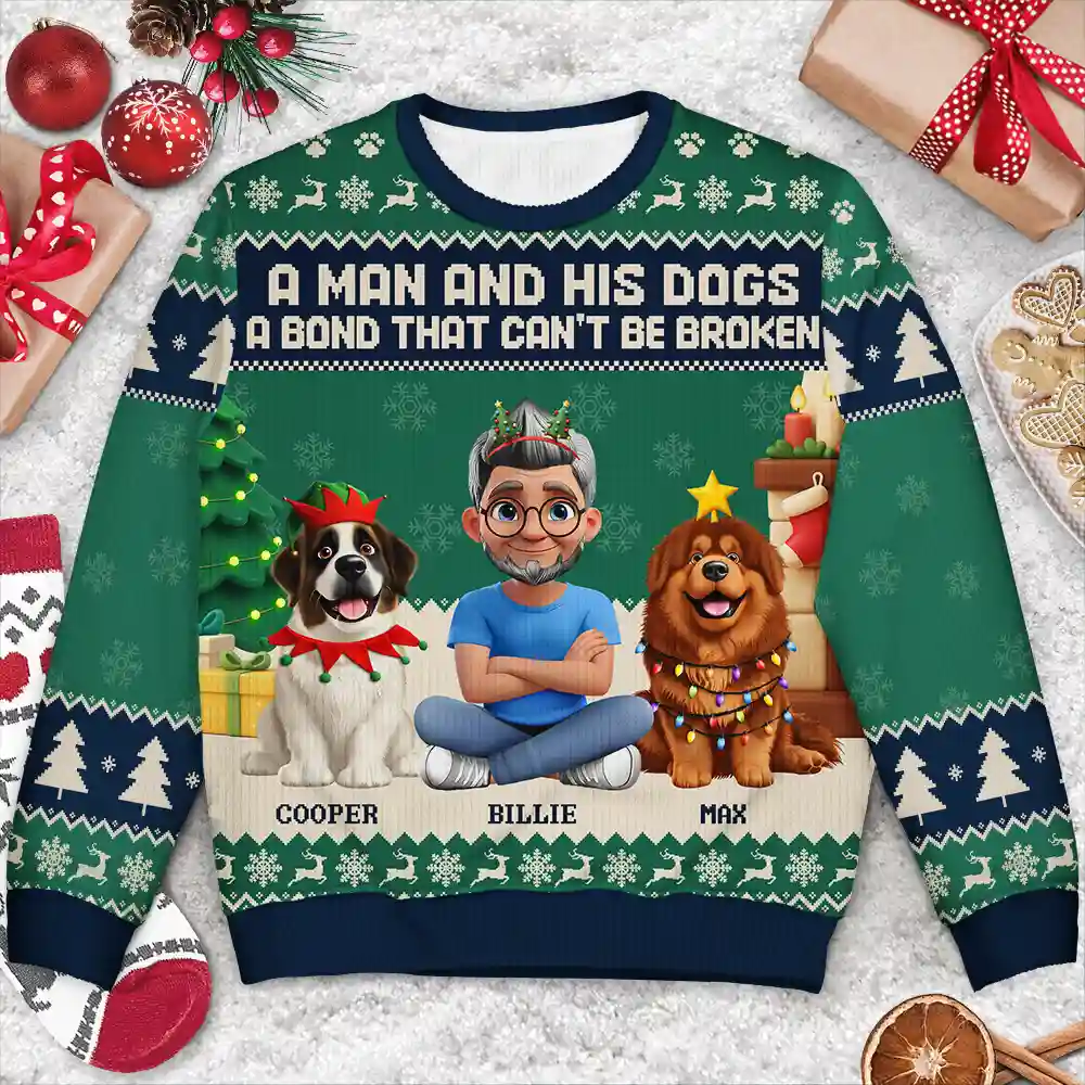 3D Effect A Man And His Dog A Bond That Can't Be Broken - Personalized Unisex Ugly Sweater - Image 3
