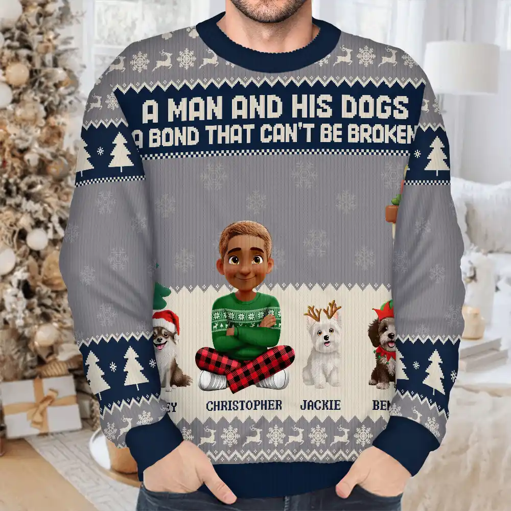 3D Effect A Man And His Dog A Bond That Can't Be Broken - Personalized Unisex Ugly Sweater - Image 4