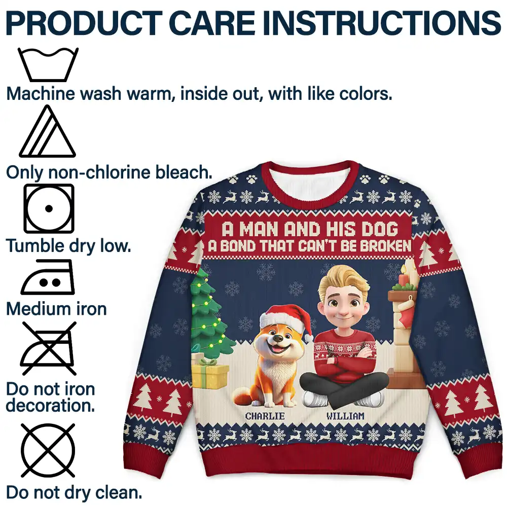 3D Effect A Man And His Dog A Bond That Can't Be Broken - Personalized Unisex Ugly Sweater - Image 7