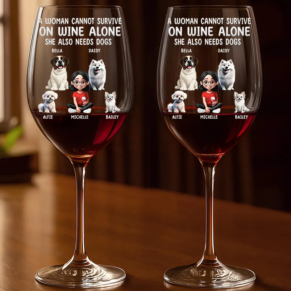 3D Effect A Woman Cannot Survive On Wine - Personalized Wine Glass - Image 2