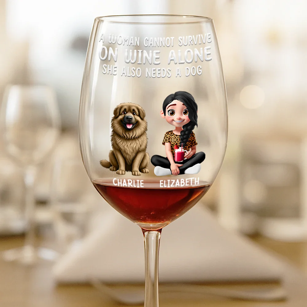 3D Effect A Woman Cannot Survive On Wine - Personalized Wine Glass - Image 3
