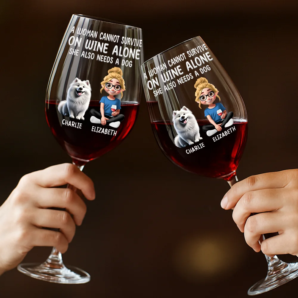 3D Effect A Woman Cannot Survive On Wine - Personalized Wine Glass - Image 5