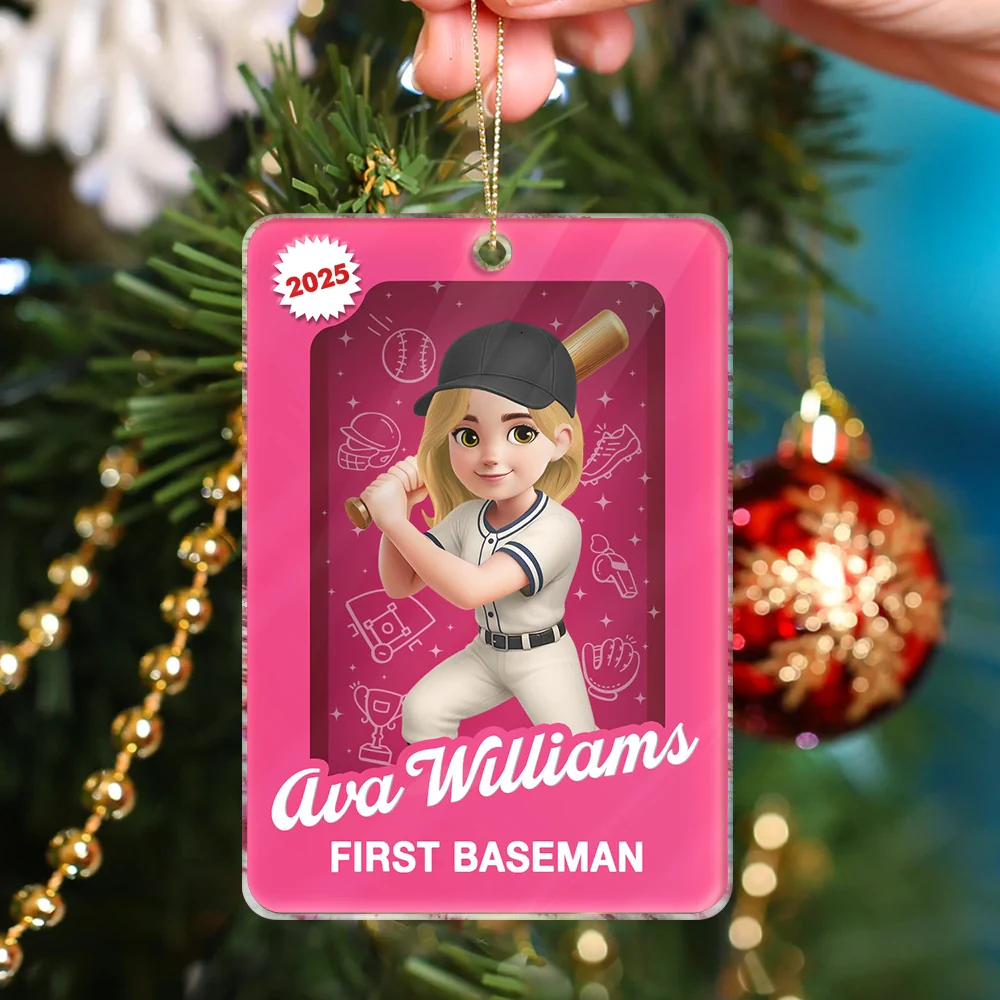 3D Effect Baseball Girl Boy Toy Box - Personalized Custom Shaped Acrylic Ornament - Image 4