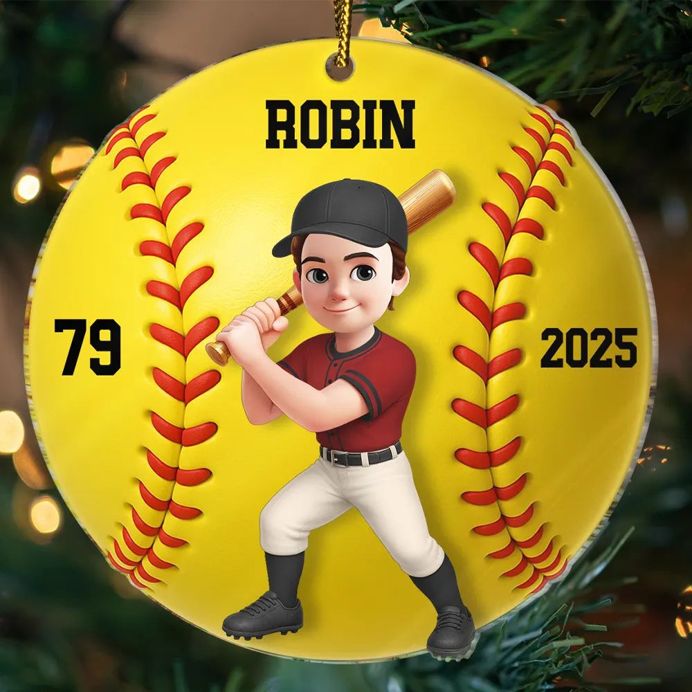 3D Effect Baseball Softball Girl Boy - Personalized Custom Shaped Acrylic Ornament - Image 3