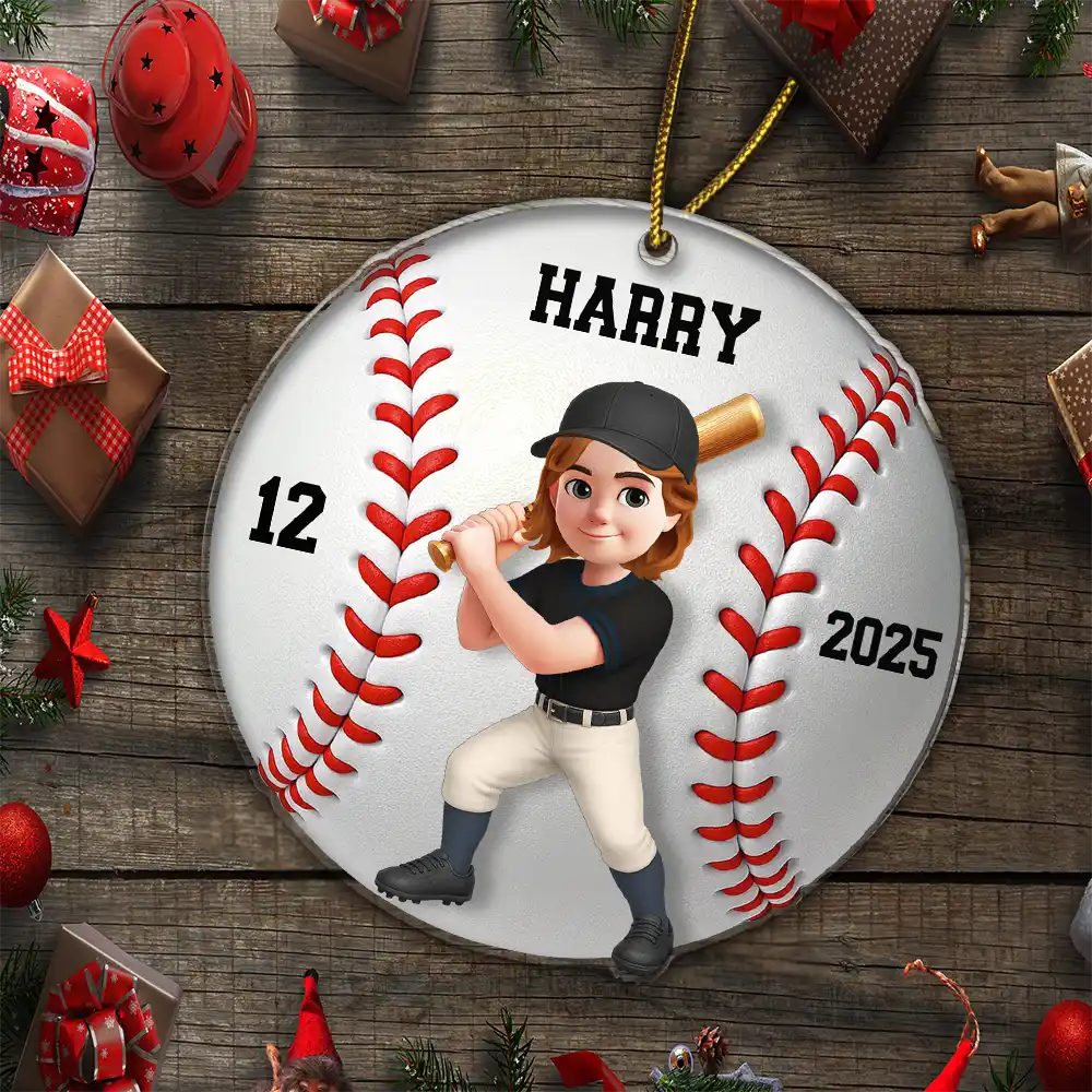 3D Effect Baseball Softball Girl Boy - Personalized Custom Shaped Acrylic Ornament - Image 5