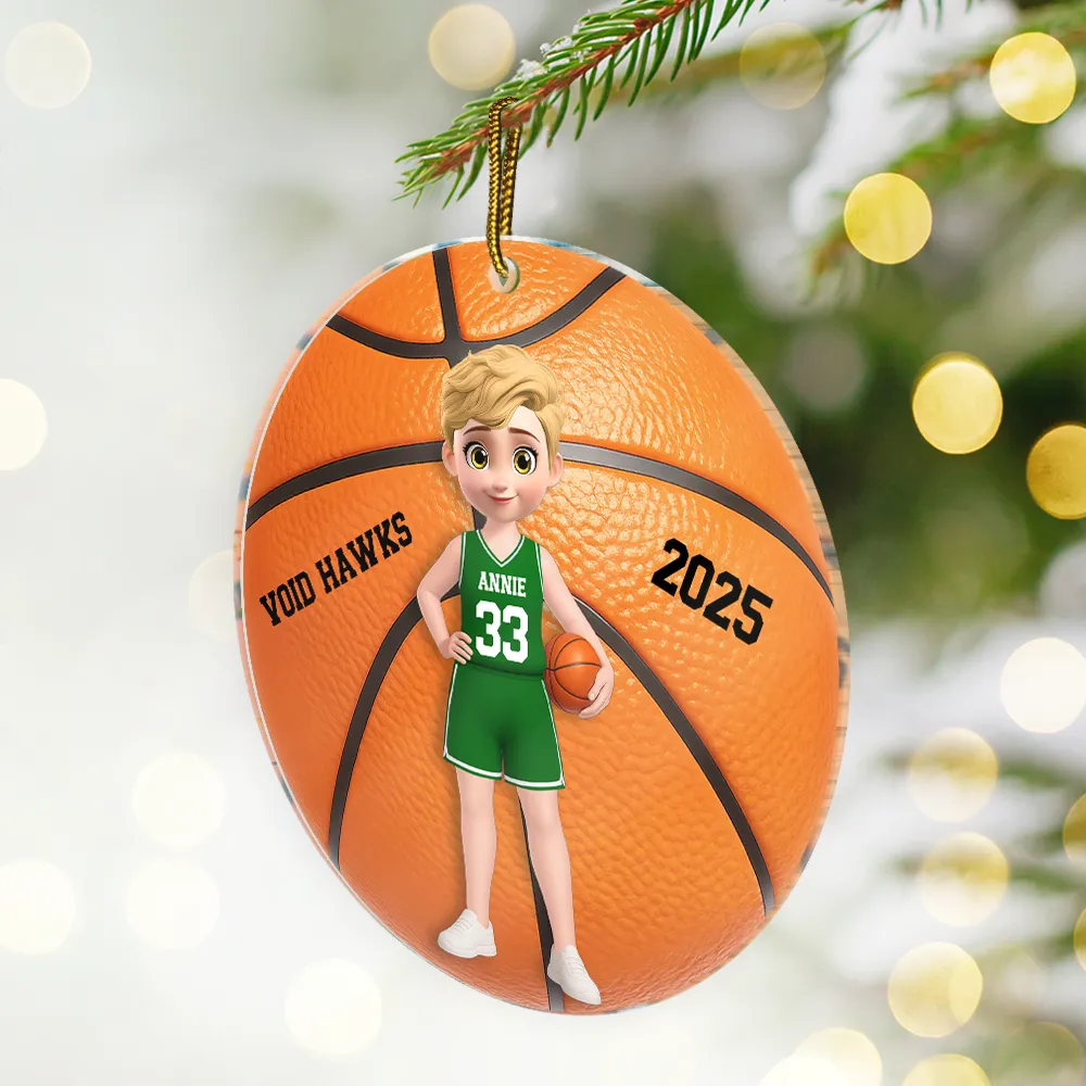3D Effect Basketball Girl Boy - Personalized Custom Shaped Acrylic Ornament - Image 2