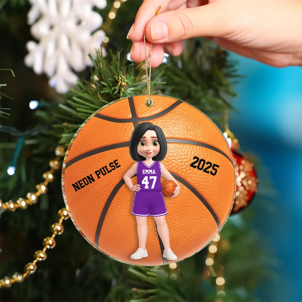 3D Effect Basketball Girl Boy - Personalized Custom Shaped Acrylic Ornament - Image 4
