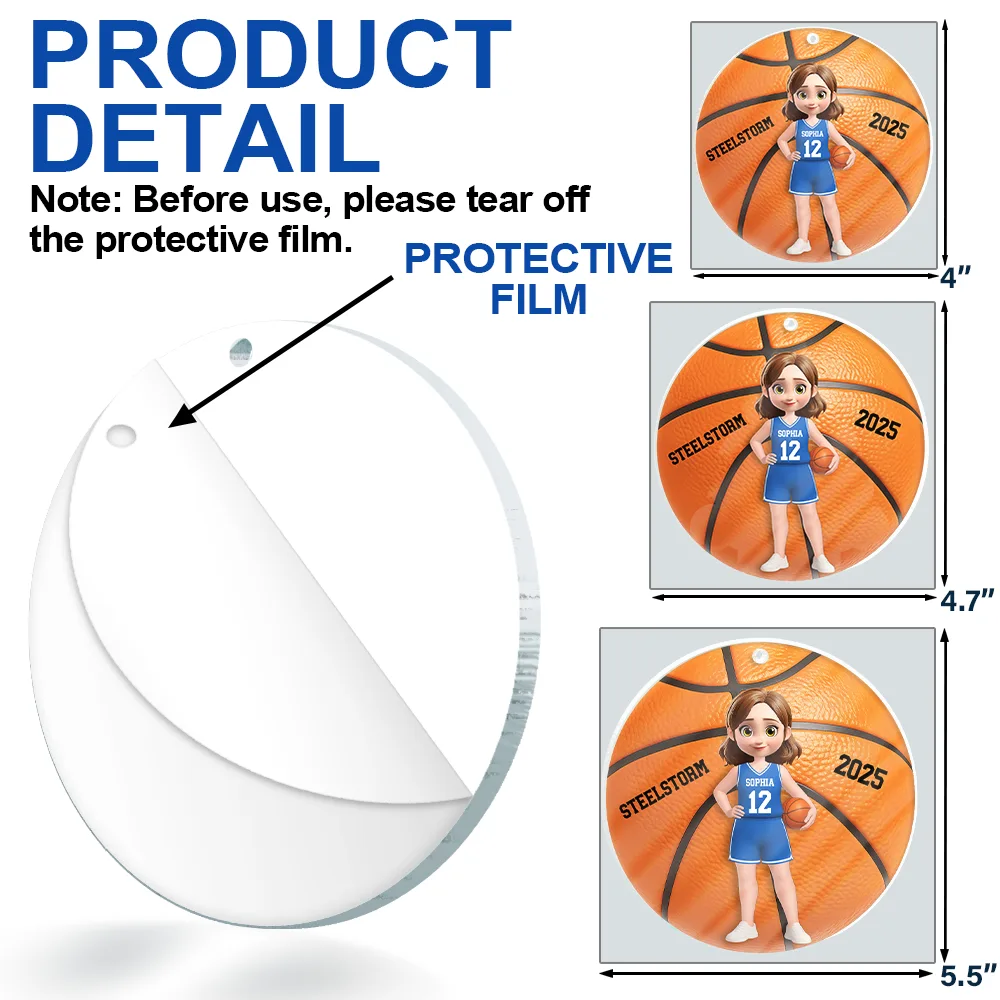 3D Effect Basketball Girl Boy - Personalized Custom Shaped Acrylic Ornament - Image 6