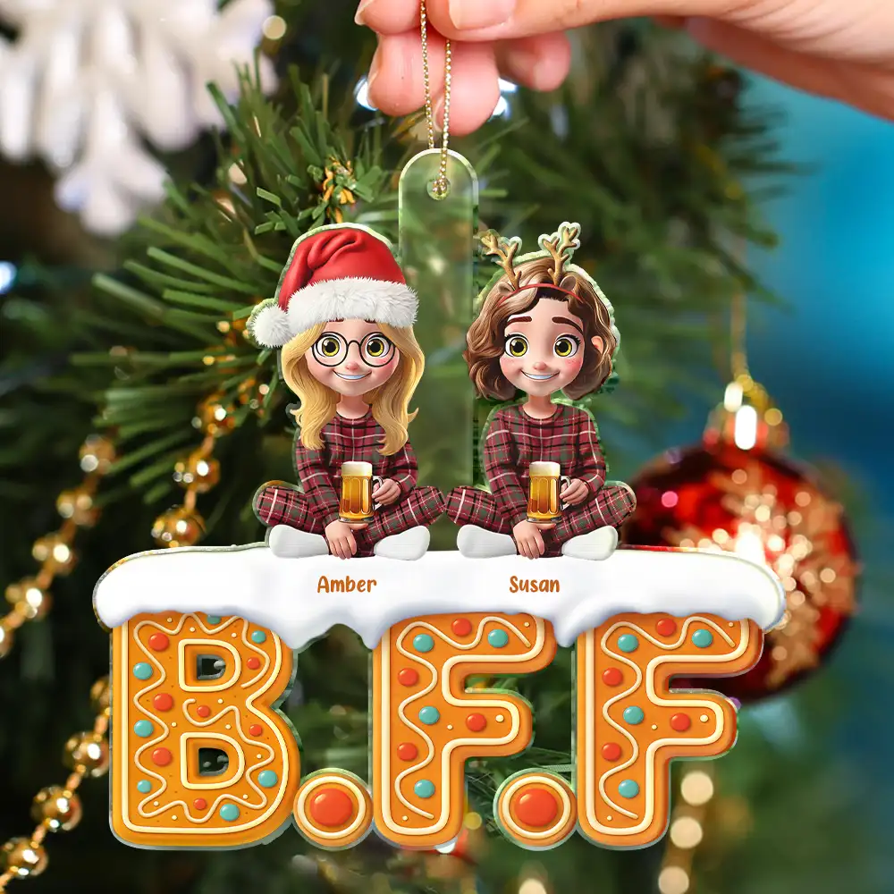 3D Effect Besties Christmas Gingerbread - Personalized Custom Shaped Acrylic Ornament - Image 4