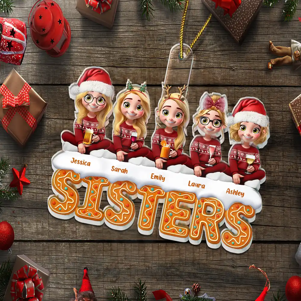 3D Effect Besties Christmas Gingerbread - Personalized Custom Shaped Acrylic Ornament - Image 5