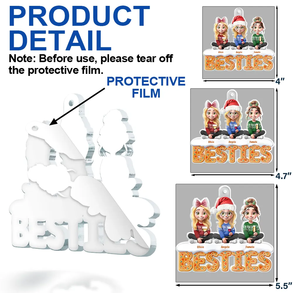 3D Effect Besties Christmas Gingerbread - Personalized Custom Shaped Acrylic Ornament - Image 6