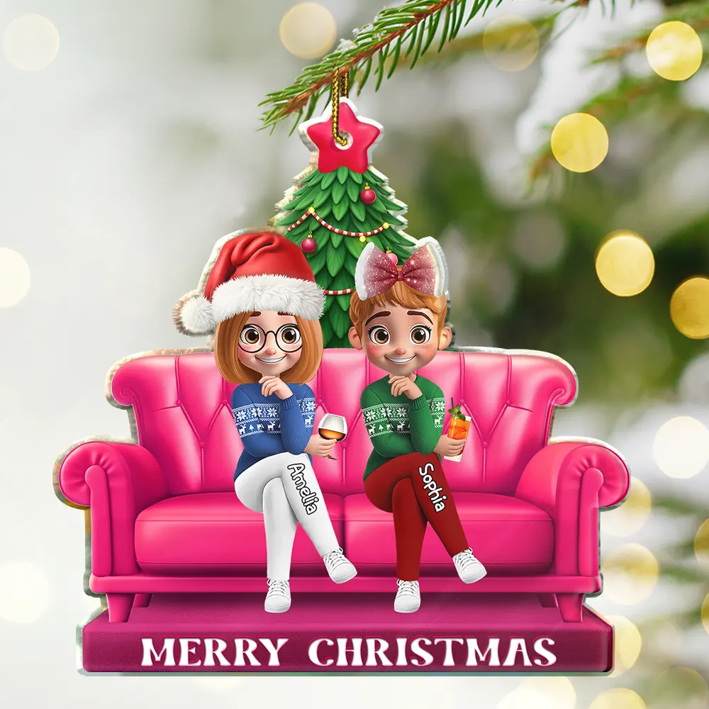 3D Effect Besties Forever Christmas - Personalized Custom Shaped Acrylic Ornament - Image 2