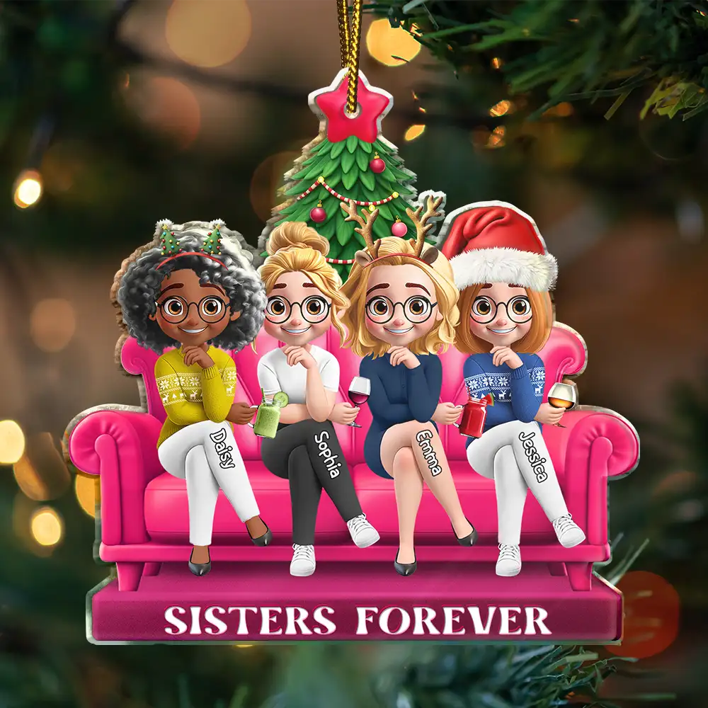 3D Effect Besties Forever Christmas - Personalized Custom Shaped Acrylic Ornament - Image 3